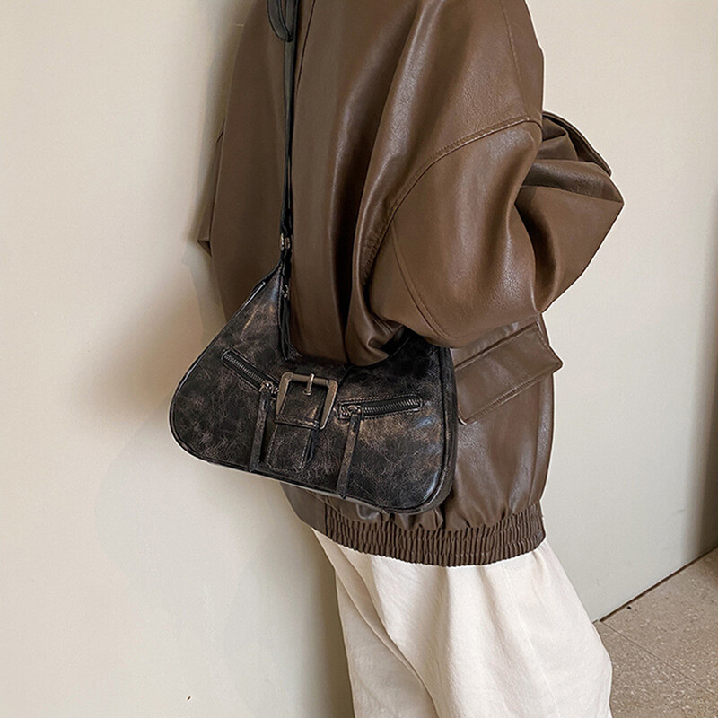 Geantă de umăr de damă din piele PU cu design retro, geantă de umăr Y2K mică, retro, pentru axila, geantă de mână pentru femei-ll
