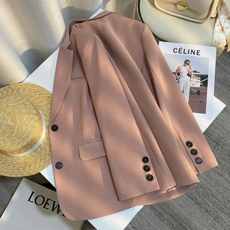 Costum versatil ocazional elegant Top Culoare roz Jachetă blazer damă stil nou primăvară 2024 modă simplă la modă pentru navetă