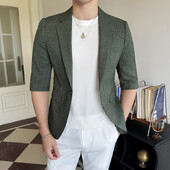 Visokokvalitetno ljetno odijelo za 2024. Muško odijelo s rukavima na sedam točaka, elegantno i zgodno s tankim, hladnim, prozračnim odijelom na pruge M-5XL