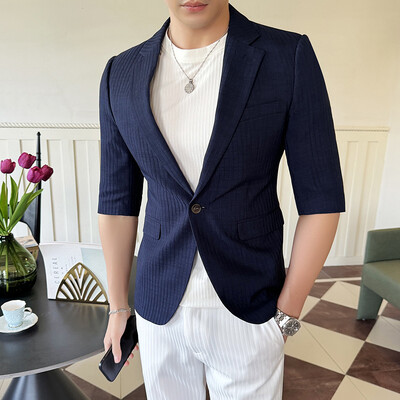 Visokokvalitetno ljetno odijelo za 2024. Muško odijelo s rukavima na sedam točaka, elegantno i zgodno s tankim, hladnim, prozračnim odijelom na pruge M-5XL