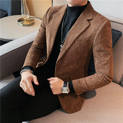 Blazer din velur pentru bărbați de afaceri Costum pentru bărbați cu un singur piept Jachete de rochie Trendy 2024 Casual Original La modă Vintage Manton nou