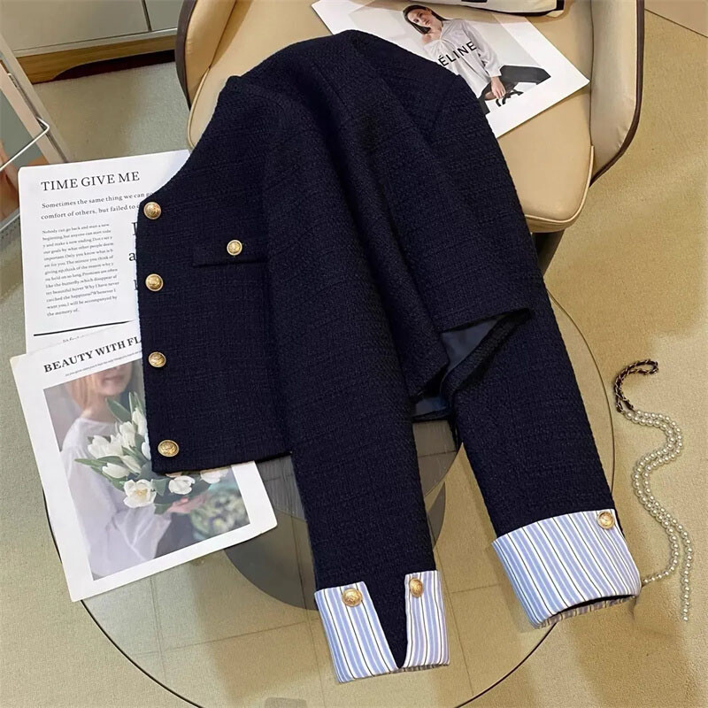 Jesen Zima Ženska jakna dugih rukava Francuskinje Ženska majica s okruglim izrezom Ženska moda Spajanje sakoa za slobodno vrijeme