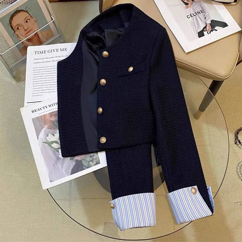 Jesen Zima Ženska jakna dugih rukava Francuskinje Ženska majica s okruglim izrezom Ženska moda Spajanje sakoa za slobodno vrijeme