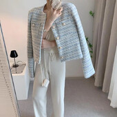 Tvīda stila sieviešu jaka, 2024. gada pavasaris, rudens, jauns dizains franču sensibility Niche, brīvi pieguļošs, apgriezts, moderns, elegants tops