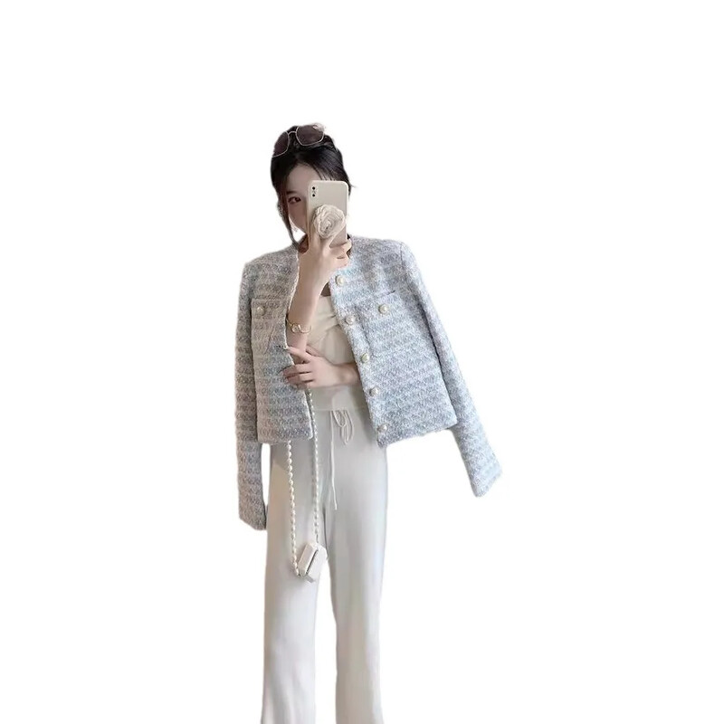 Tvīda stila sieviešu jaka, 2024. gada pavasaris, rudens, jauns dizains franču sensibility Niche, brīvi pieguļošs, apgriezts, moderns, elegants tops