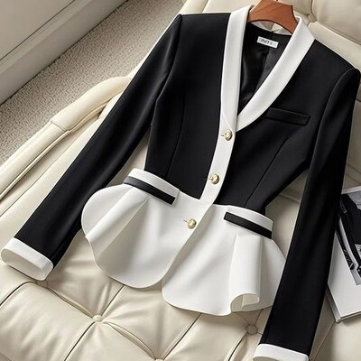 Blazere cu mânecă lungă, cu decolteu în V, cu talie contrastantă de lux, de lux, pentru femei, stil socialit, haină subțire pentru femei, topuri