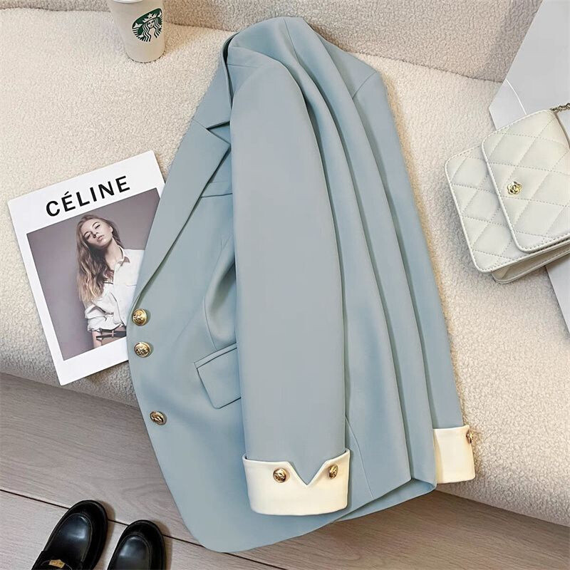 2025. gada pavasaris, rudens, jauna mode Sieviešu žakete ar garām piedurknēm biroja ikdienas uzvalks jaka Sieviešu slaids darbs Sieviešu bleizeri Virsdrēbes
