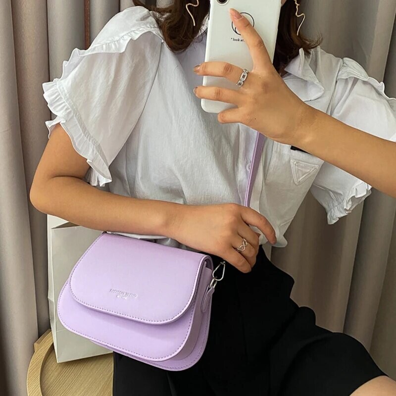 Ženska torba preko ramena Nova jednobojna modna preklopna torba Retro ležerna jednostavna torba preko ramena