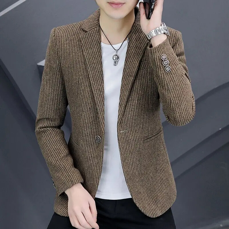 Vīriešu kostīmi un bleizeri Brūna biznesa jaka vīriešiem mēteļi ar vienrindu kleitu jakas Premium augstas kvalitātes vasaras vienkārši