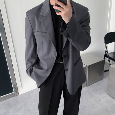 Vīriešu uzvalka jaka, japāņu un korejiešu stila High Sense Spring Trend ikdienas mazs uzvalks, melna liela izmēra jaka