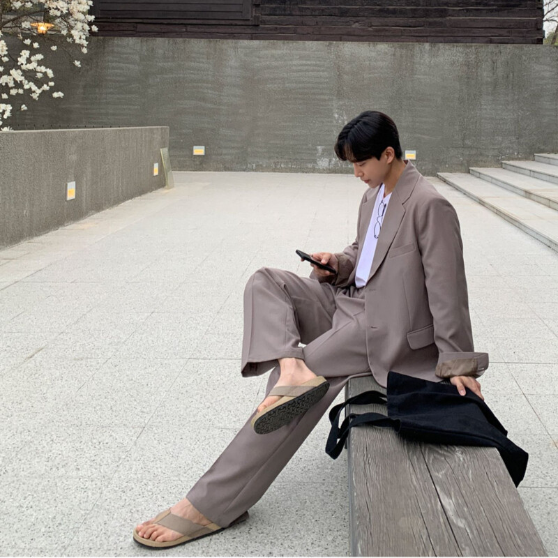 Vīriešu uzvalka jaka, japāņu un korejiešu stila High Sense Spring Trend ikdienas mazs uzvalks, melna liela izmēra jaka