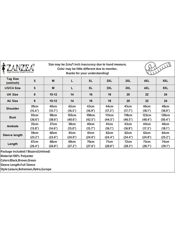 Sieviešu pavasara žakete Plāns Mode Ikdienišķs Solid OL Darba kostīmi Rudens Mētelis ar garām piedurknēm Jakas ZANZEA Sieviešu atloks kakla Topi