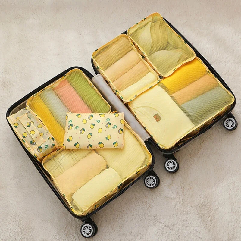 Novi set od 7 komada Putne torbe za pohranu Kućni organizator za odjeću Cipele Pakiranje prtljage Kockasti kovčeg Uredna torbica