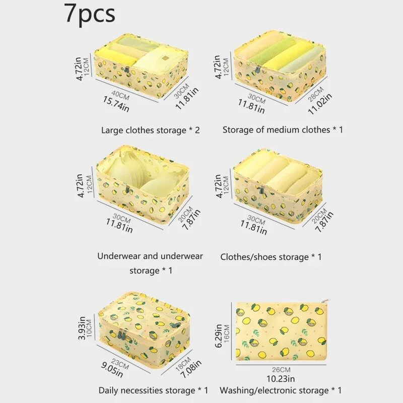 Novi set od 7 komada Putne torbe za pohranu Kućni organizator za odjeću Cipele Pakiranje prtljage Kockasti kovčeg Uredna torbica
