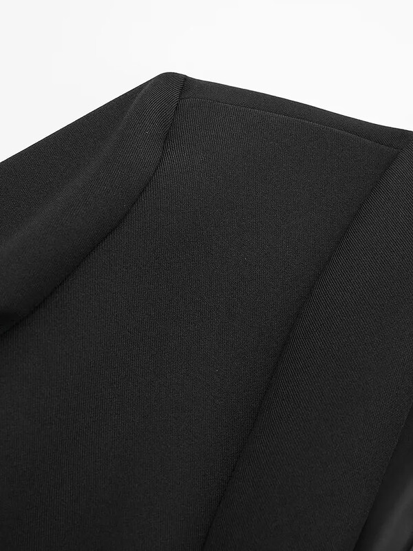 Moda femei satin negru cu pene sacou jachetă vintage cu crestătură gât cu un singur buton mâneci lungi ținute feminine