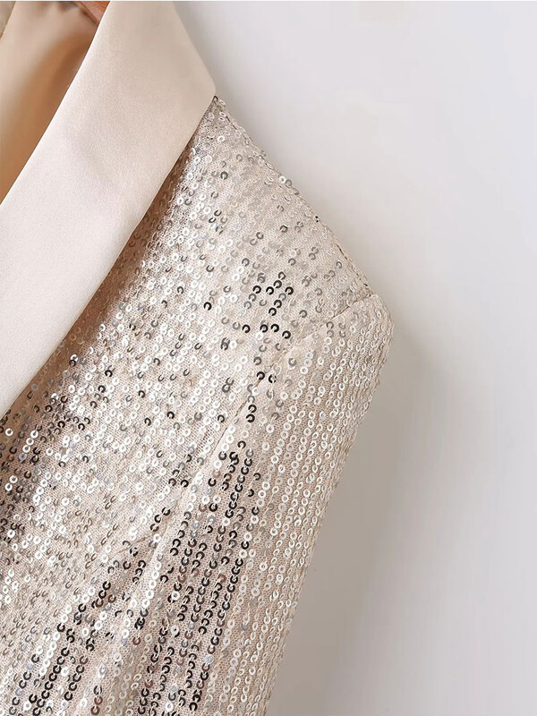 TRAF 2024 haină pentru femei, cardigan cu mânecă lungă cu paiete strălucitoare, cusătură deschisă, jachetă cu mânecă lungă pentru club, primăvară, toamnă