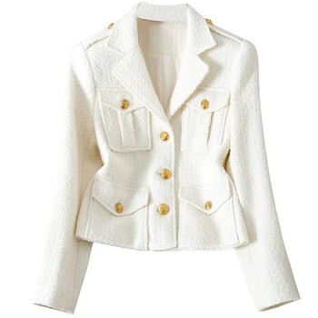 New Fashion White Blazer Suit Collar Μικρό άρωμα μπουφάν υψηλής ποιότητας Tweed κοντό μαύρο μάλλινο πανωφόρι γυναικεία μπλουζάκια 4XL