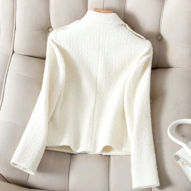 Nova modna bijela jakna s kragnom odijela Mala mirisna jakna Visokokvalitetni kaput od tvida Kratka gornja odjeća od crne vune Ženske majice 4XL