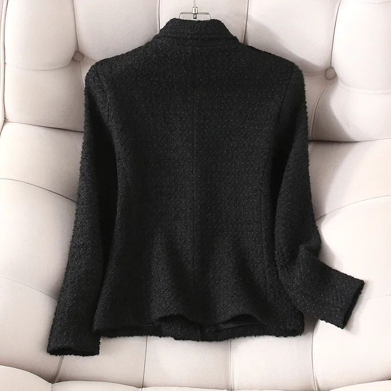 Nova modna bijela jakna s kragnom odijela Mala mirisna jakna Visokokvalitetni kaput od tvida Kratka gornja odjeća od crne vune Ženske majice 4XL