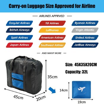 Спортна чанта 32L Airlines Underseat Cabin Bag 45x35x20 Сгъваема болнична чанта през нощта Дамска и мъжка чанта за пътуване Storage