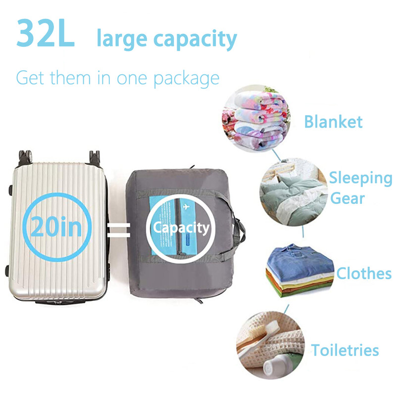 Duffel Bag 32L Airlines Geantă cabină sub scaun 45x35x20 Geantă de spital pliabilă Geantă de noapte pentru femei și bărbați Geantă de mână de călătorie