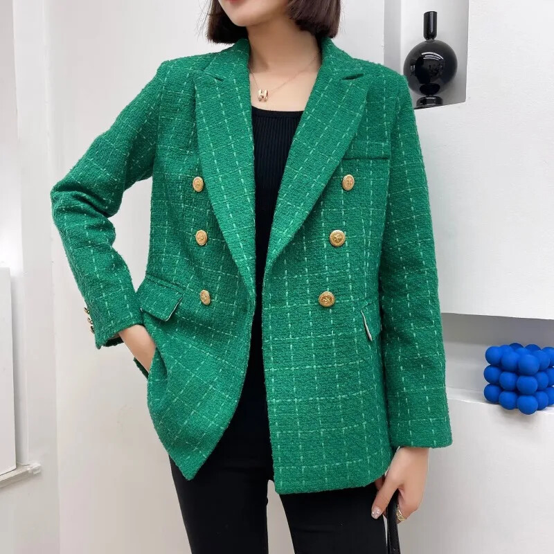 Jachetă pentru femei Costume de primăvară la modă Blazer dublu din tweed haină vintage cu mânecă lungă îmbrăcăminte exterioară pentru femei Top chic 2024