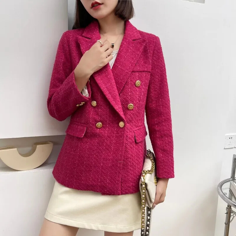 Jachetă pentru femei Costume de primăvară la modă Blazer dublu din tweed haină vintage cu mânecă lungă îmbrăcăminte exterioară pentru femei Top chic 2024
