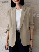 ZANZEA Blazer cu rever crestat pentru navetă, toamnă 2024, pentru femei, cu mâneci 3/4, elegant, ocazional, în stil coreean, haine de costum