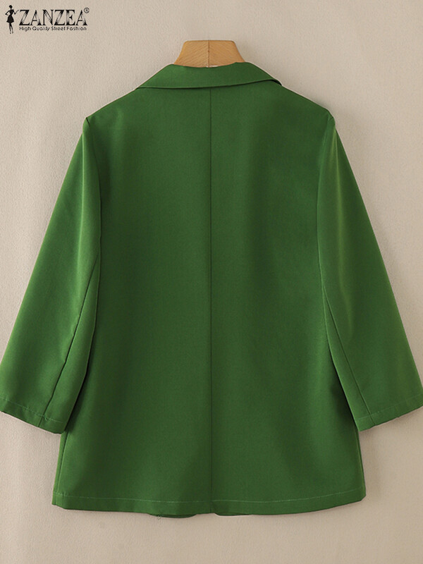 ZANZEA Blazer cu rever crestat pentru navetă, toamnă 2024, pentru femei, cu mâneci 3/4, elegant, ocazional, în stil coreean, haine de costum