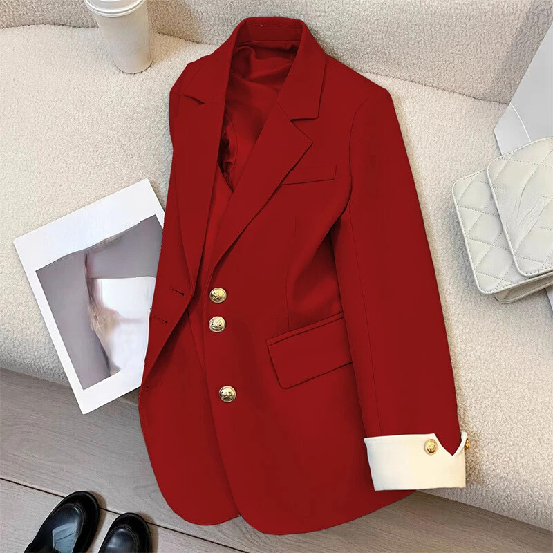 Matakawa Blazer pentru femei, culoare contrastantă, moda coreeană, primăvară, toamnă, șic, blazer feminin, dulce, simplu, elegant, ropa De Mujer