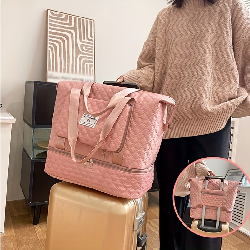 Geantă de călătorie de capacitate mare pentru femei, cu model Argyle, geantă de peste noapte, îngroșată, pentru depozitare.