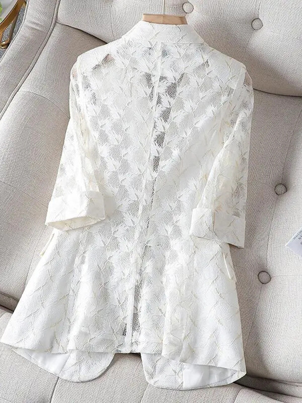 Blazer alb din dantelă pentru femei 2022, nou, elegant, scobit, subțire, cu protecție solară, de vară