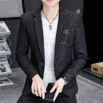 Jesen 2024. Novo muško modno zgodno poslovno odijelo u trendu, korejska verzija, uski kroj, sve, jakna Mujer, poliester
