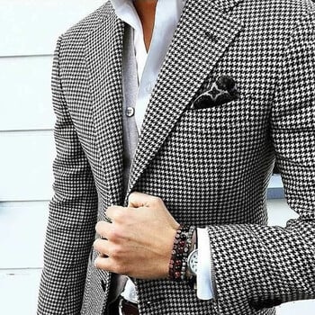 Slim Fit Ανδρικό σακάκι Houndstooth Casual ανδρικό σακάκι ιταλικού στυλ με οδοντωτό πέτο 1 τεμ.