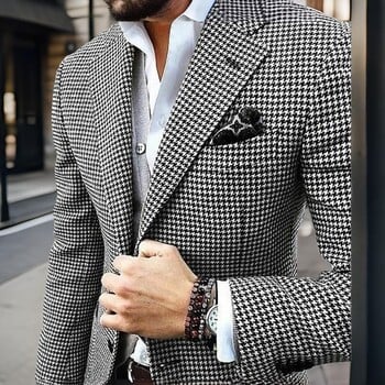 Slim Fit Ανδρικό σακάκι Houndstooth Casual ανδρικό σακάκι ιταλικού στυλ με οδοντωτό πέτο 1 τεμ.