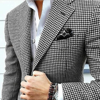 Slim Fit Ανδρικό σακάκι Houndstooth Casual ανδρικό σακάκι ιταλικού στυλ με οδοντωτό πέτο 1 τεμ.