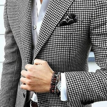 Slim Fit Ανδρικό σακάκι Houndstooth Casual ανδρικό σακάκι ιταλικού στυλ με οδοντωτό πέτο 1 τεμ.