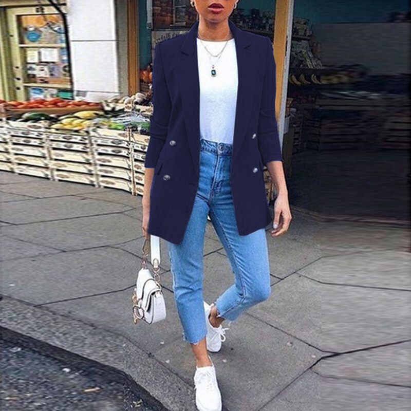 2023 Toamna/Iarna Nouă Costumul de damă cu buton solid pentru femei la modă Buzunar Polo Guler Cardigan Costum temperament Palton Office Lady