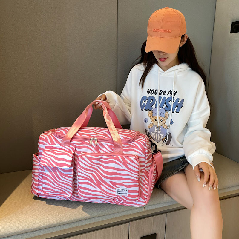 Ceļojumu soma Sieviešu rokassomiņa Leopards Zebra maskēšanās Ūdensizturīgs Liels Velmes stieņa Iekāpšana Fitness Sausa Slapja Atdalīšanas Bagāžas Soma