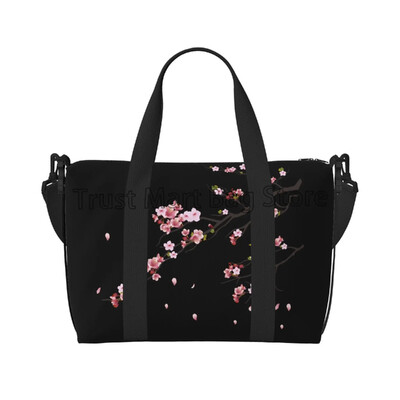 Japanska Sakura Cherry Blossoms Crna putna torba Ženske vikendice Prenoćište Unisex Ležerna vodootporna torba za prtljagu