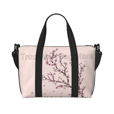 Geantă de călătorie neagră cu flori de cireș Sakura japonez Genți de noapte pentru femei Weekender Geantă de bagaje unisex ocazională impermeabilă
