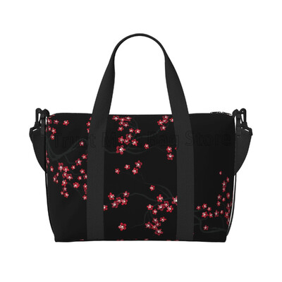 Geantă de călătorie neagră cu flori de cireș Sakura japonez Genți de noapte pentru femei Weekender Geantă de bagaje unisex ocazională impermeabilă