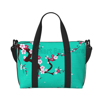 Geantă de călătorie neagră cu flori de cireș Sakura japonez Genți de noapte pentru femei Weekender Geantă de bagaje unisex ocazională impermeabilă