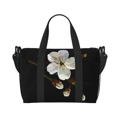 Geantă de călătorie neagră cu flori de cireș Sakura japonez Genți de noapte pentru femei Weekender Geantă de bagaje unisex ocazională impermeabilă