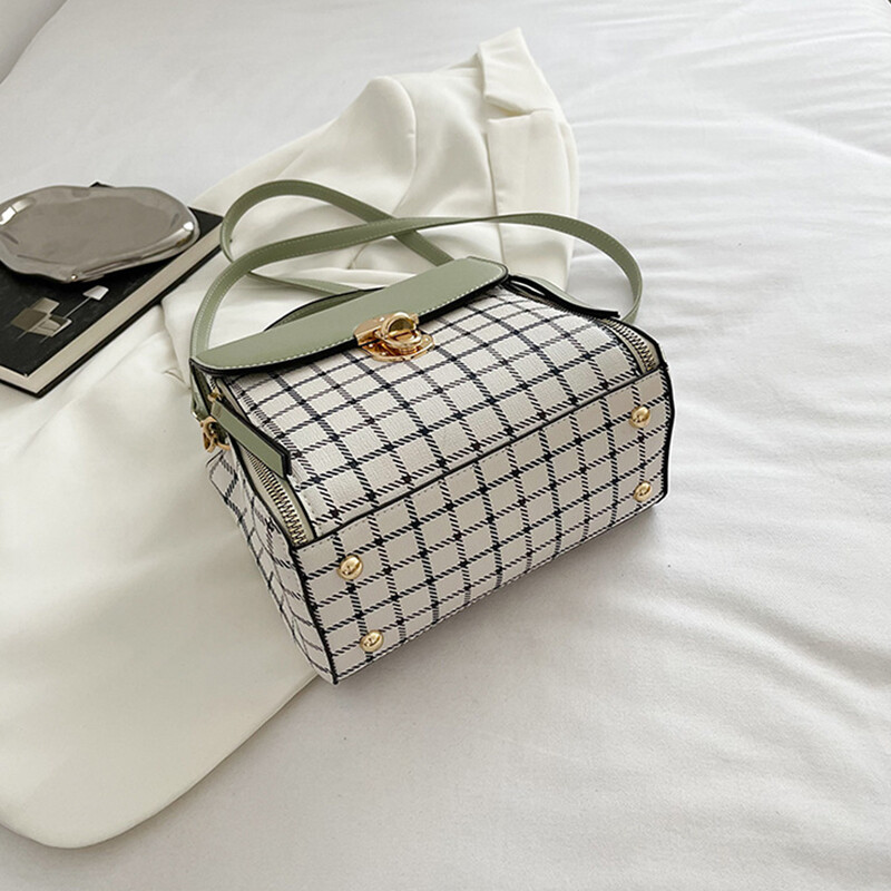 Geantă de umăr cu clapă la modă pentru femei Geantă de mână din piele PU Geantă simplă de designer în carouri Poșetă mică și genți de mână