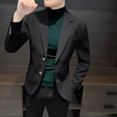 Kleita Jakas Slim Fit Mēteļi Jaka vīriešiem Biznesa vīriešu kostīmi un bleizeri Plānas rūtainas Luksusa Dizaineru Vasaras Augsta Kvalitāte Jaunums