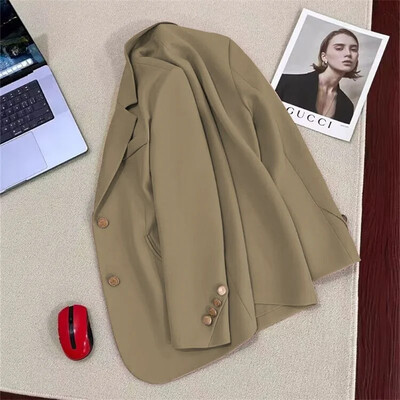 Sieviešu uzvalks mētelis Elegants sporta gadījuma žakete korejiešu pavasara rudens jaka ar vienrindu garām piedurknēm bleizeri sieviešu apģērbi