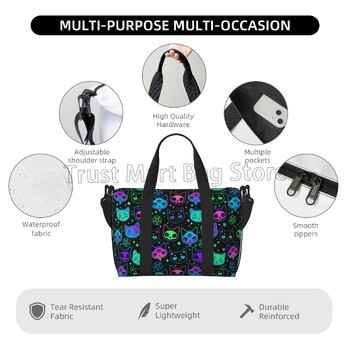 Сладка карикатура Witchcraft Cat Bright Travel Duffel Bag Персонализирана водоустойчива чанта Weekender за нощувка Спортна фитнес зала Йога Висящи чанти