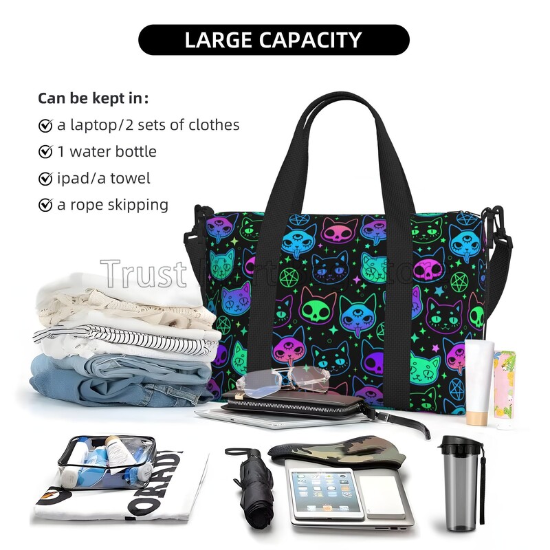 Simpatična crtana čarobnjačka mačka Svijetla putna putna torba Personalizirana vodootporna vikendica torba za noćenje Sportske teretane Yoga Vješalice