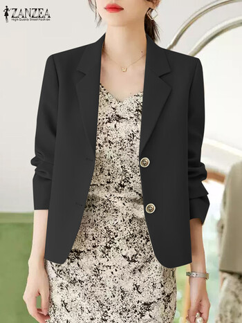 ZANZEA Casual Office Lady Short Blazer Elegant 2024 Φθινοπωρινό μακρυμάνικο μονόχρωμο σακάκι Loose Commute Γυναικεία κοστούμια κορεατικού στυλ